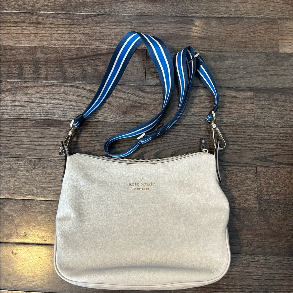 Kate Spade Cream and Blue Crossbody Bag with Adjustable Straps Good Conditon